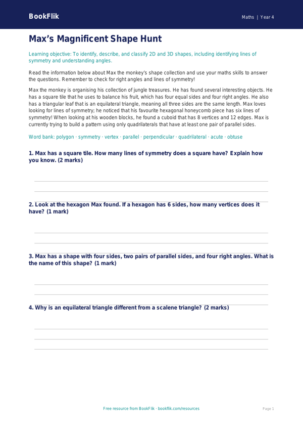 Free Shape Poster | Year 4 Core | BookFlik worksheet preview — Maths Shape