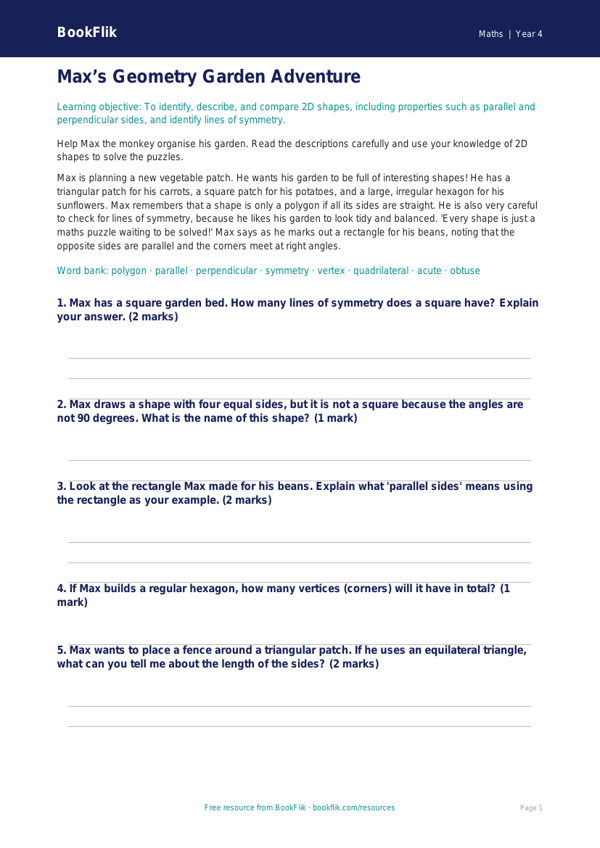 Free Shape Template | Year 4 Core | BookFlik worksheet preview — Maths Shape