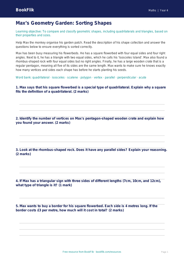 Free Shape Track Sheet | Year 4 Core | BookFlik worksheet preview — Maths Shape