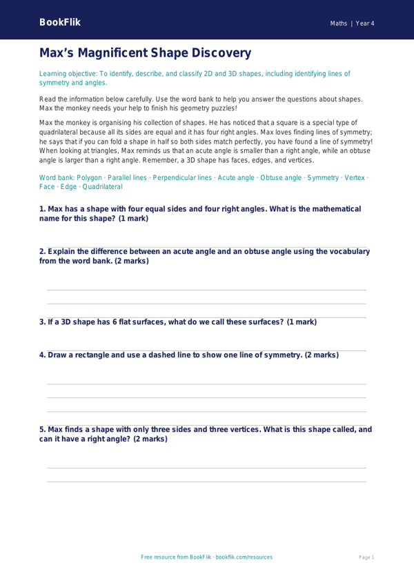 Free Shape Word Mat | Year 4 Core | BookFlik worksheet preview — Maths Shape
