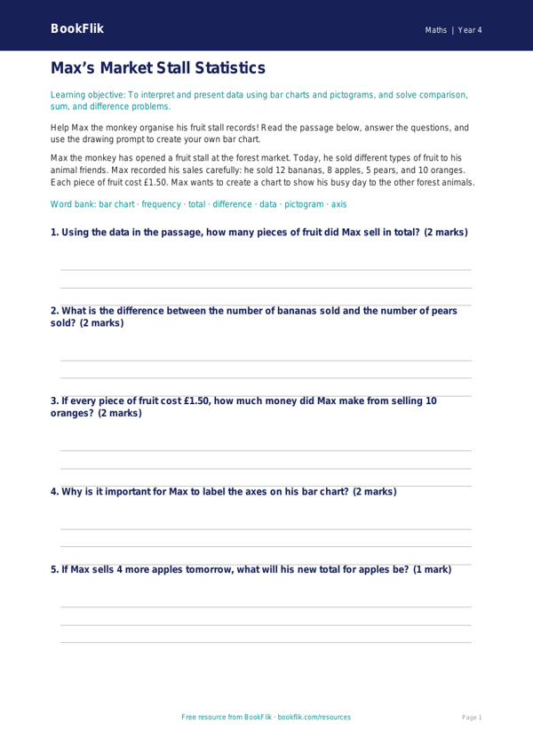 Free Statistics Colouring Page | Year 4 Core | BookFlik worksheet preview — Maths Statistics