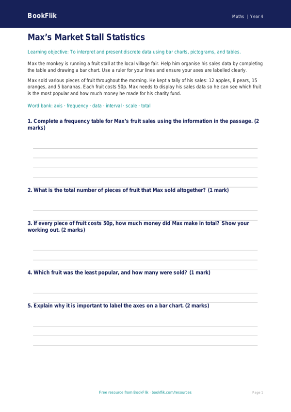 Free Statistics Drawing Sheet | Year 4 Core | BookFlik worksheet preview — Maths Statistics