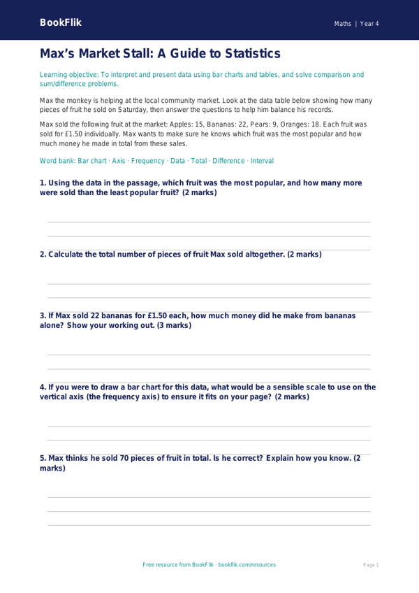 Free Statistics Poster | Year 4 Core | BookFlik worksheet preview — Maths Statistics