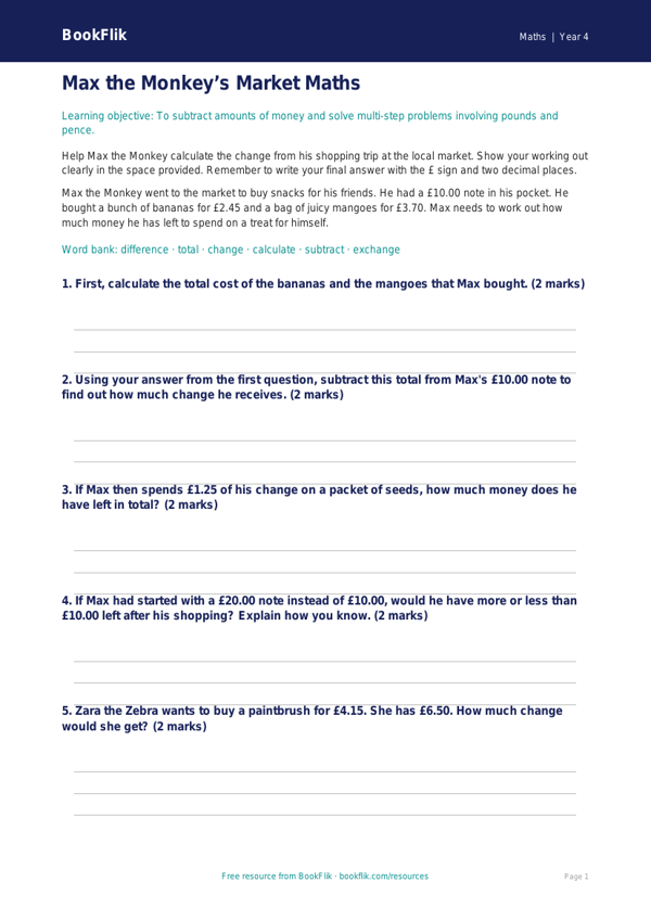 Free Subtraction Colouring Page | Year 4 Core | BookFlik worksheet preview — Maths Subtraction