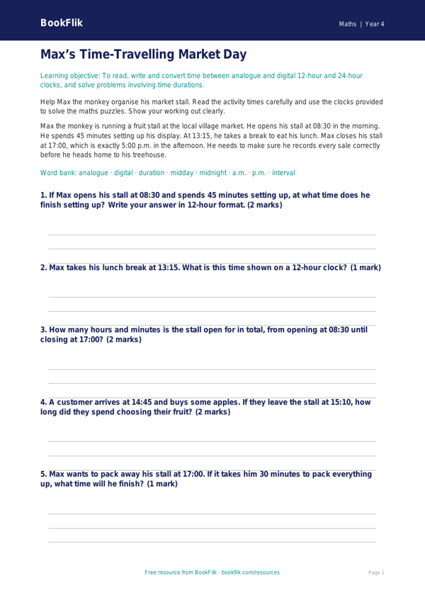 Free Time Drawing Sheet | Year 4 Core | BookFlik worksheet preview — Maths Time