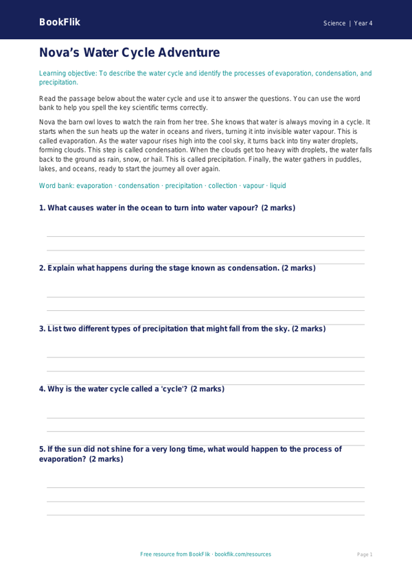 Free Water Cycle Flashcards | Year 4 Core | BookFlik worksheet preview — Science Water Cycle