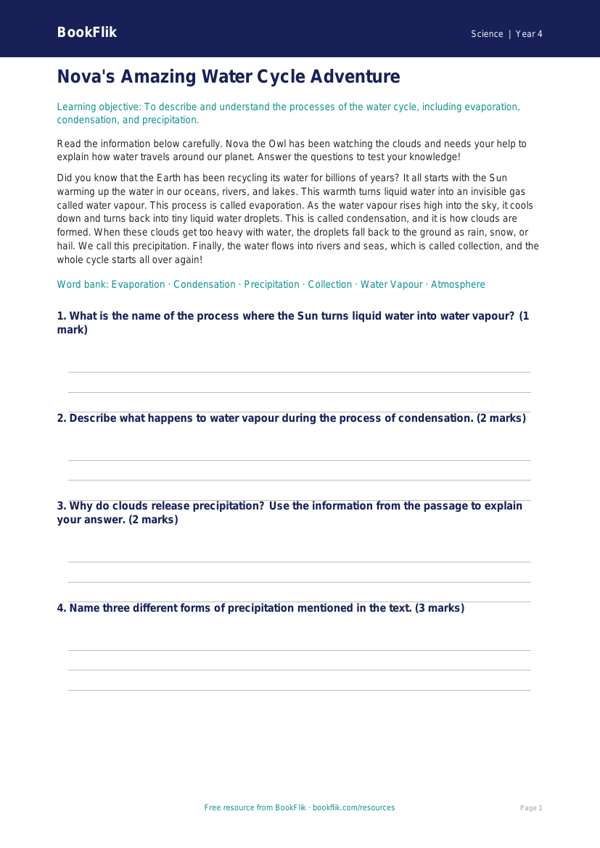 Free Water Cycle Poster | Year 4 Core | BookFlik worksheet preview — Science Water Cycle