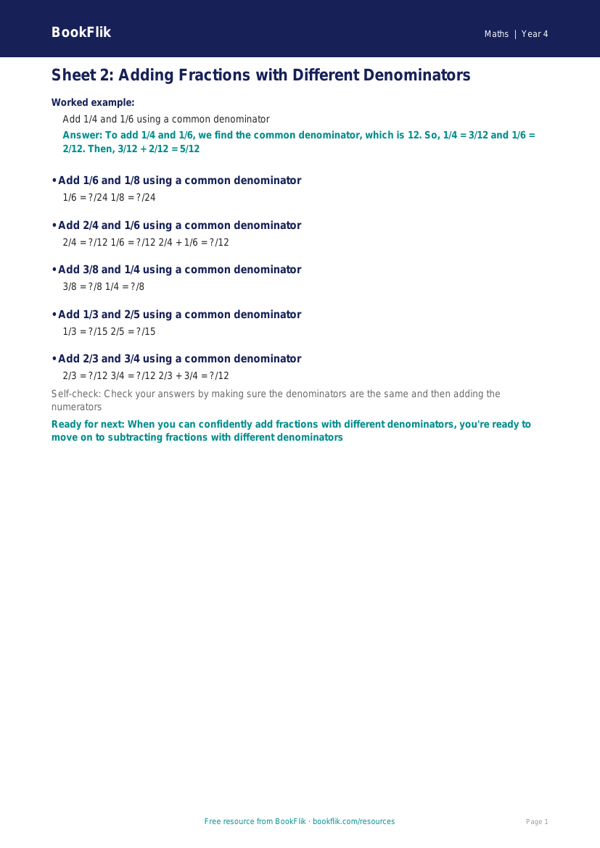 Free English Track Level D Sheet 2 | Year 4 | BookFlik worksheet preview — Maths D