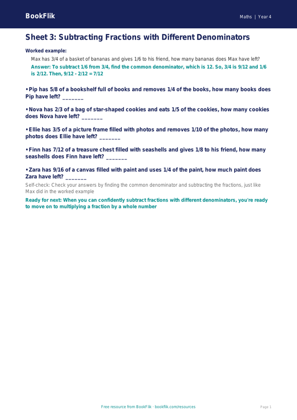 Free English Track Level D Sheet 3 | Year 4 | BookFlik worksheet preview — Maths D