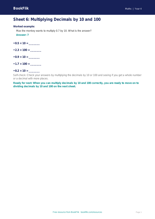 Free English Track Level D Sheet 6 | Year 4 | BookFlik worksheet preview — Maths D