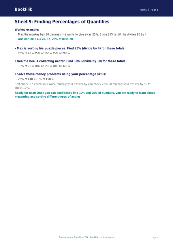 Free English Track Level D Sheet 9 | Year 4 | BookFlik worksheet preview — Maths D