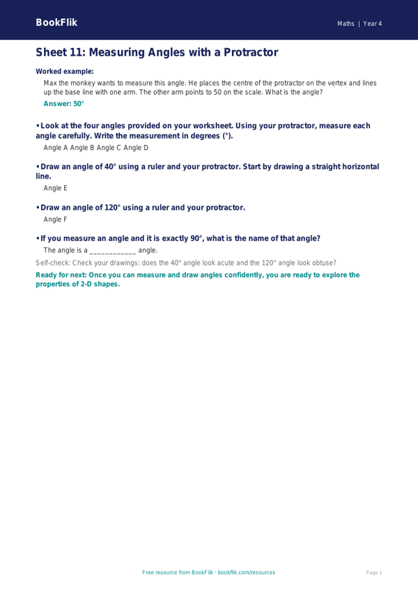 Free English Track Level D Sheet 11 | Year 4 | BookFlik worksheet preview — Maths D